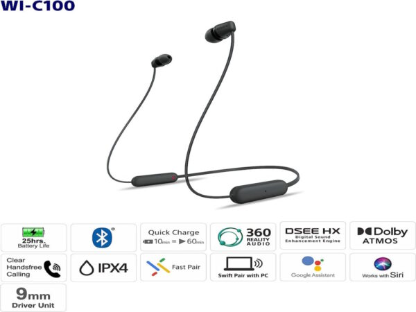 Sony slusalice WIC100, crnein-Ear; Bluetooth; sa mikrofon - Image 7