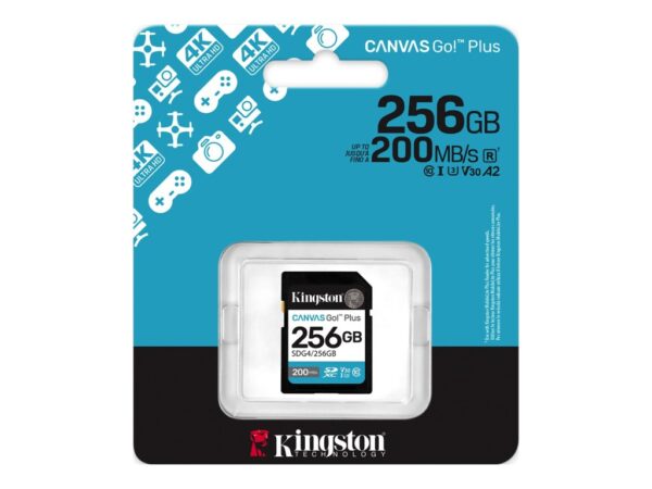 Kingston SD 256GB CanvasGoPlusSDXC,r/w:200/160MB/sDSLRs, mirrorless cameras, 4K video - Image 2