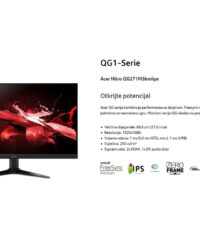 Acer 27" Nitro QG1 FHD 180HzFHD,IPS,250cd,1ms,HDMIx2,DP,SPK+Audio out,tilt -5 20,VESA 100x100,crna