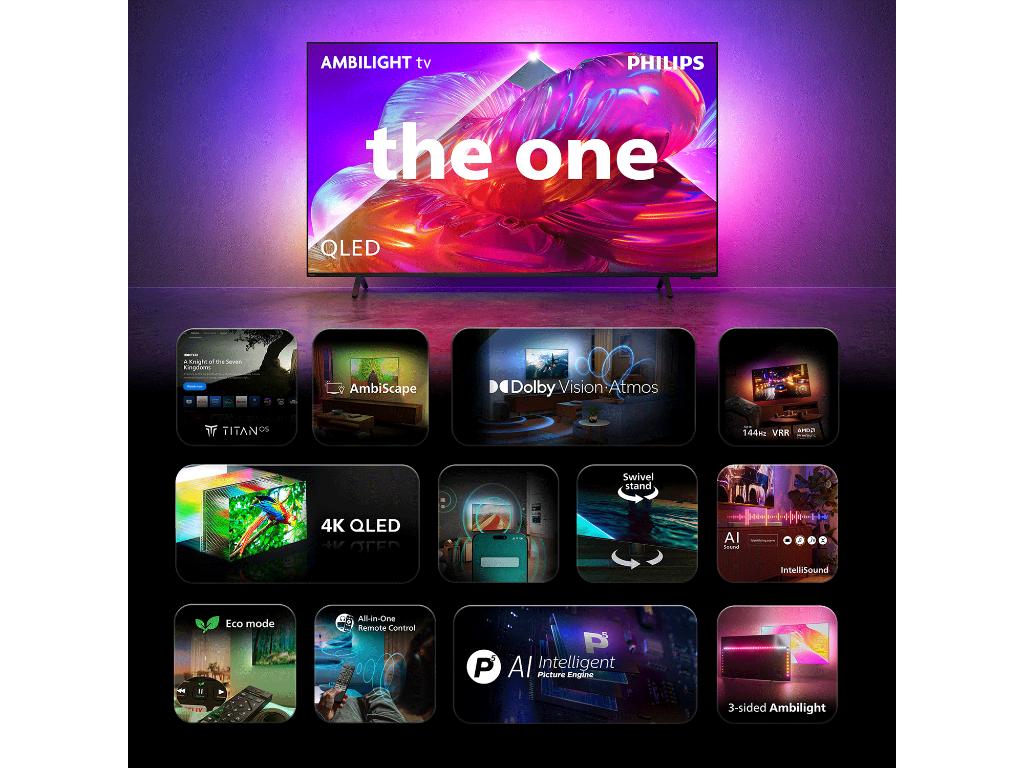 Philips 65''PQS9011 4K QledTitan OS; AMBILIGHT TV; 144Hz;P5 Picture Engine; Dolby Atmos i Vision - Image 2